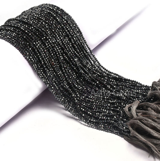2 mm Natural Hematite Micro Cut Beads,12.5" Fine Quality Gunmetal Faceted Rondelle Tiny Gemstone Beads Jewelry Making Craft,Hematite Beads