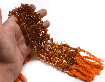 13" Strand Natural Yellow Citrine Quartz smooth Drops Shape Beads, Dark Honey Yellow Citrine Plain Handmade Uneven Teardrop Side Drill Beads