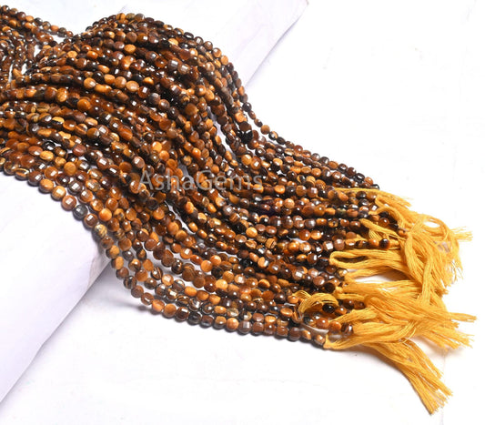 Fine AAA Quality Tiger Eye Tiny Coin faceted Gemstone Beads,4.50 mm Shaded Brown Tiger Machine Cut Coin Briolette Beads Jewelry making Craft