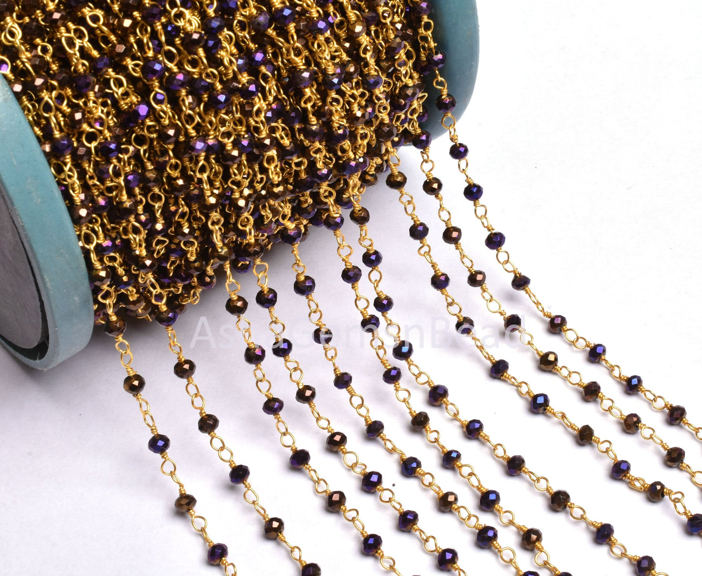 3,10,50 Foot Purple Mystic Pyrite Hydro Faceted Rondelle Beads Rosary Chain Gold Plated Wire Wrapped Beaded Chain Jewelry Making Crafts SALE