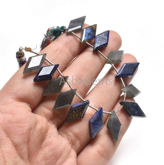 Natural Blue Lapis+ Labradorite Faceted Rhombus Shape Beads,9-18 mm Multi Color Stone Fancy Side Drill Gemstone Beads Jewelry Making Crafts
