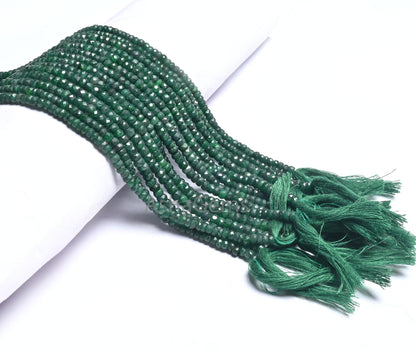 Fine Quality Green Emerald Corundum Faceted Rondelle Shape Beads, Emerald Corundum Indian Cut Gemstone Beads, Emerald Beads Necklace Jewelry