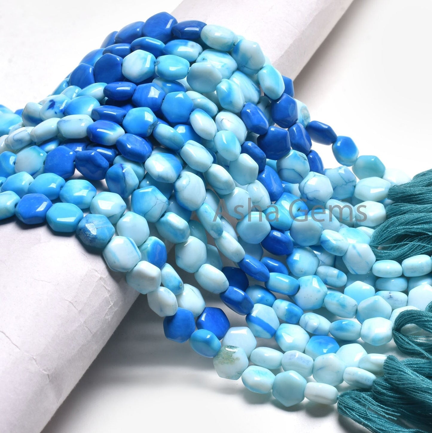 Beautiful Blue Opal fancy Hexagon Shape Gemstone Beads, Shaded Blue Opal Straight Drill beads, Opal handmade beads jewelry Making Craft SALE