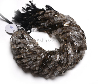 Beautiful Smoky Quartz Smooth Rectangle Handmade Beads,12.5" Strand Natural smoky Plain Uneven Rectangle Straight Drill Beads Jewelry Crafts