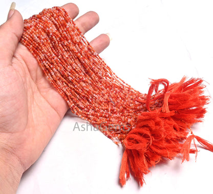 Beautiful Orange Carnelian Micro Faceted Beads,2 mm, Natural Carnelian Rondelle Shape Micro Cut Bead, Carnelian Shaded Beads, Jewelry Making
