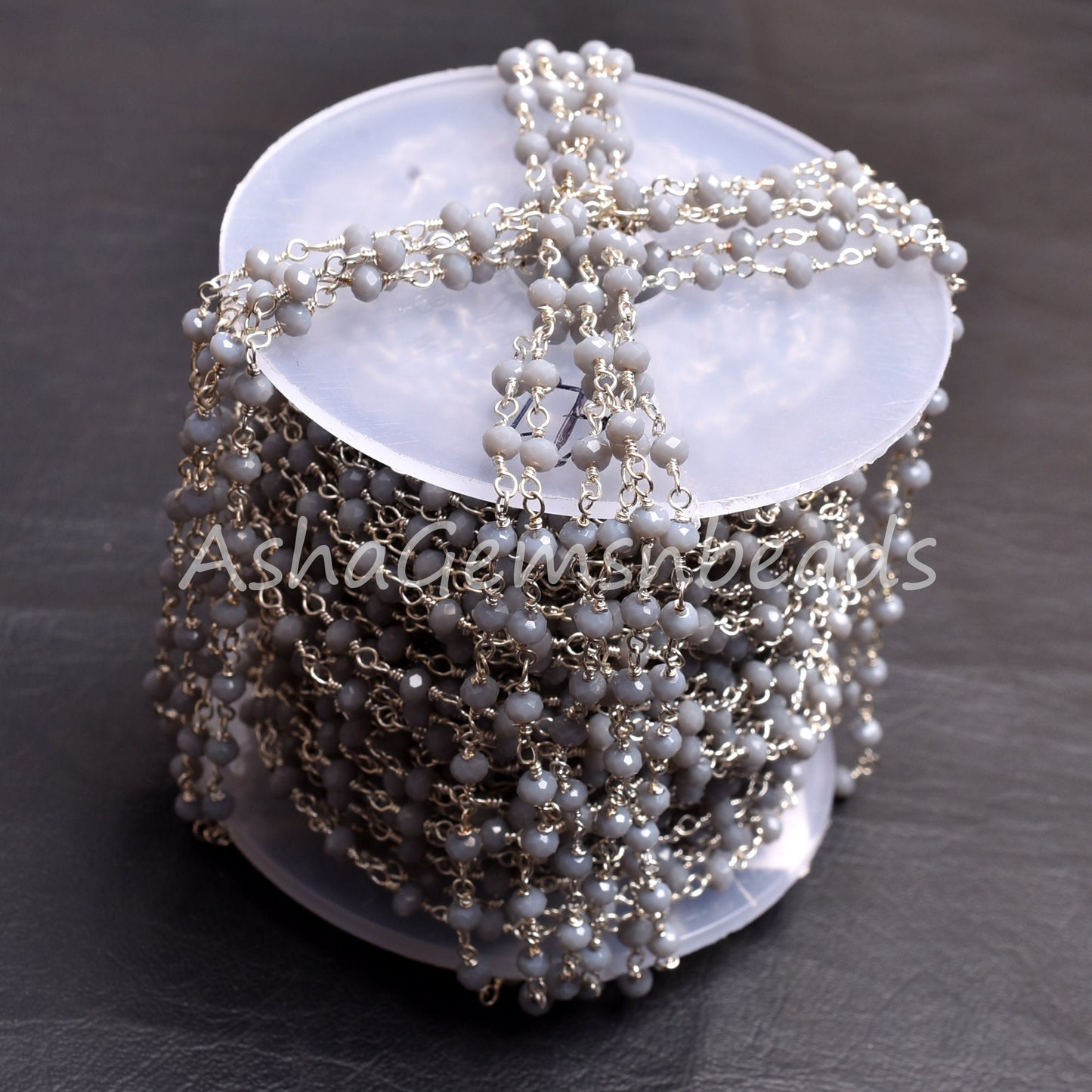 Grey Moonstone Hydro Rondelle Faceted Beads Rosary Chain Silver Plated Wire Wrap Jewelry Making Chains 3-3.5mm Bulk Roll Chain Necklace SALE