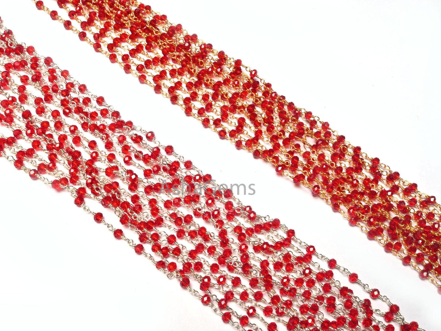 Fine Red Garnet Hydro Faceted Micro Cut Rondelle Beads Rosary Chain,3-3.5mm Silver Gold Plated Wire Wrap Jewelry Making Chain Rosary Crafts