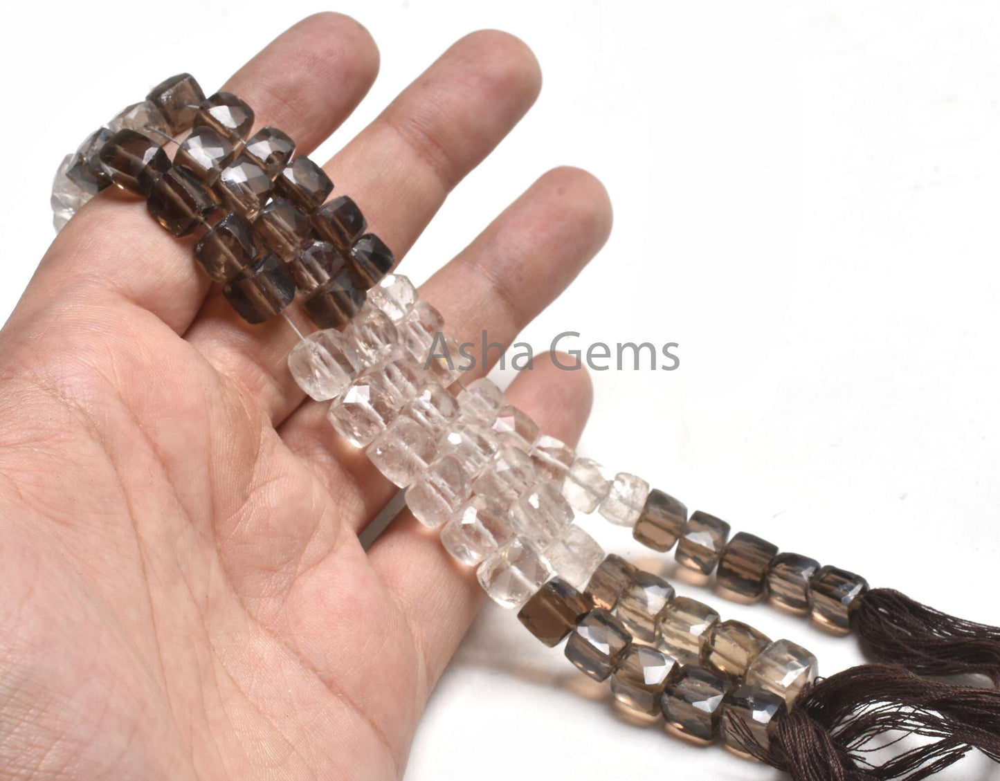 Shaded Smoky Quartz Faceted 3D Cube Box Gemstone Beads,8" Strand Natural Smoky Box Cube Beads, Fine Smoky Bead Jewelry Making Craft SALE