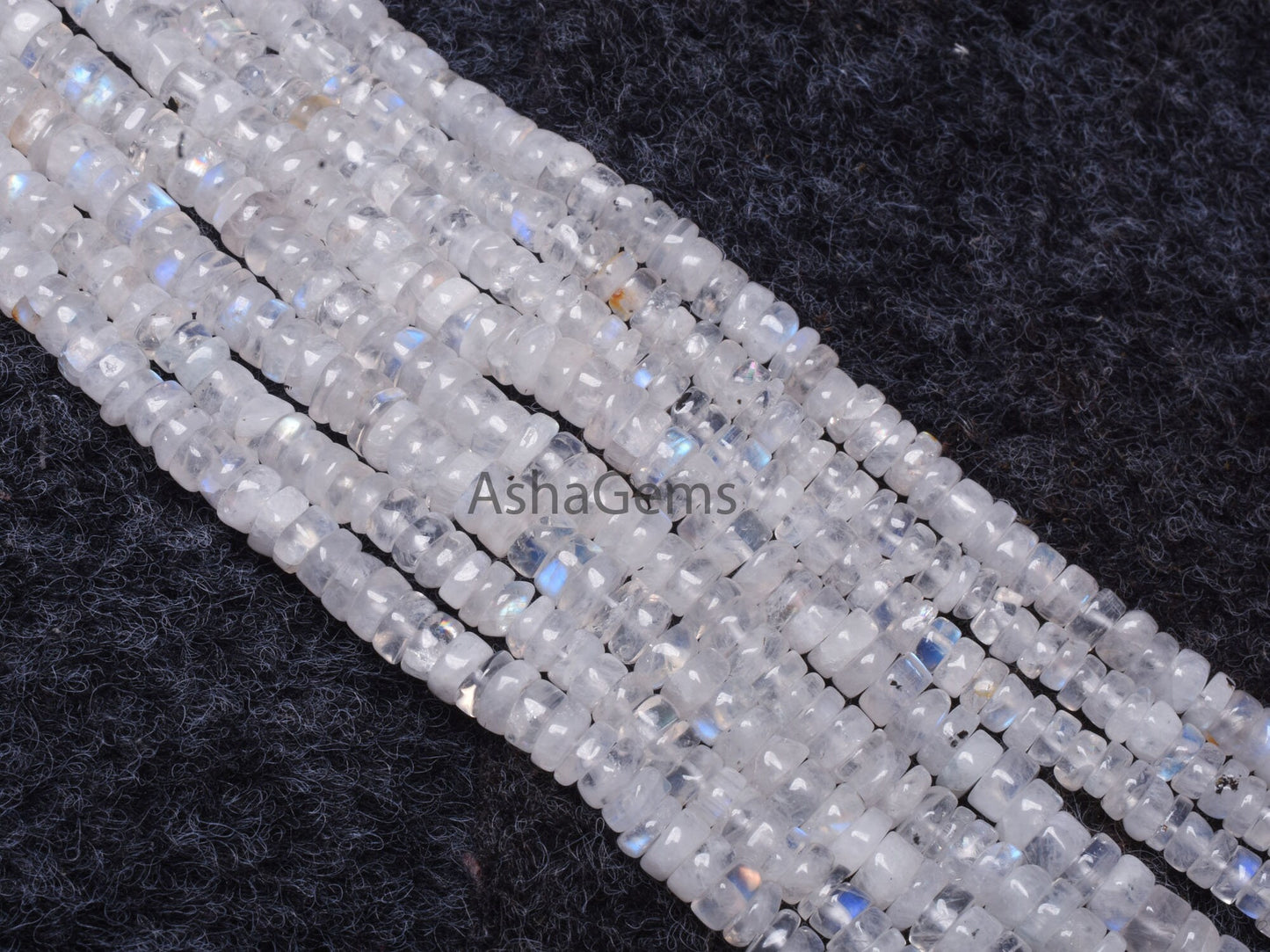 13" Strand Blue Fire Rainbow Moonstone Plain Tyre Beads, Natural Flash White Rainbow Smooth Gemstone Beads For Jewelry Making Craft Rainbow
