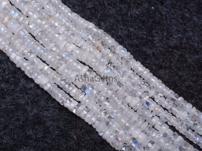 13" Strand Blue Fire Rainbow Moonstone Plain Tyre Beads, Natural Flash White Rainbow Smooth Gemstone Beads For Jewelry Making Craft Rainbow