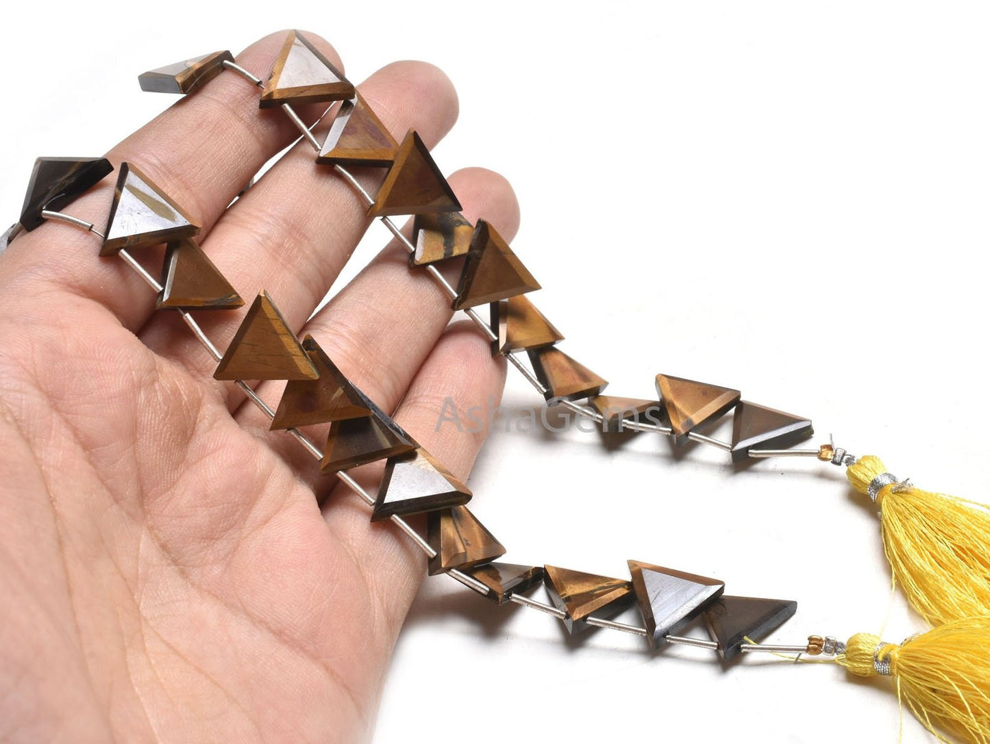 Beautiful Tiger Eye Trillion Shape Faceted Beads,13-15mm Natural Tiger Eye Fancy Side Drill Triangle Gemstone Bead Jewelry making Craft SALE