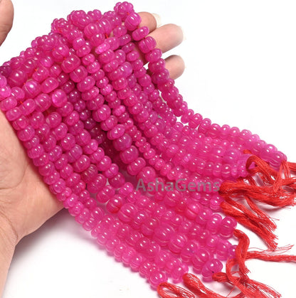 Beautiful Pink Quartz carving Watermelon Beads, Fine Pink Quartz Carved Handmade Pumpkin Gemstone Melon Beads Curved Necklace Jewelry Crafts