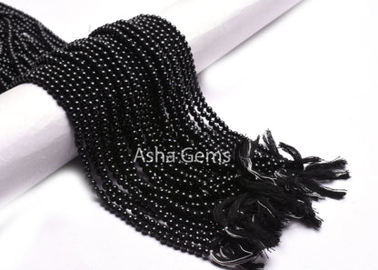 AAA Black Spinal Smooth Round Ball Beads,13" Strand Natural spinel Plain Round Shape Gemstone Beads, Black Spinel Beads Jewelry Makings SALE