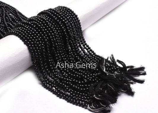 AAA Black Spinal Smooth Round Ball Beads,13" Strand Natural spinel Plain Round Shape Gemstone Beads, Black Spinel Beads Jewelry Makings SALE