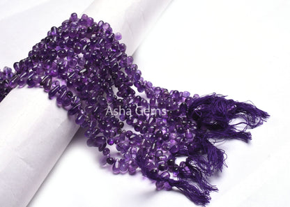 Beautiful Purple Amethyst smooth Drops Shape gemstone Beads,13"Strand Natural African Amethyst Side Drill Plain Teardrop Handmade Beads SALE