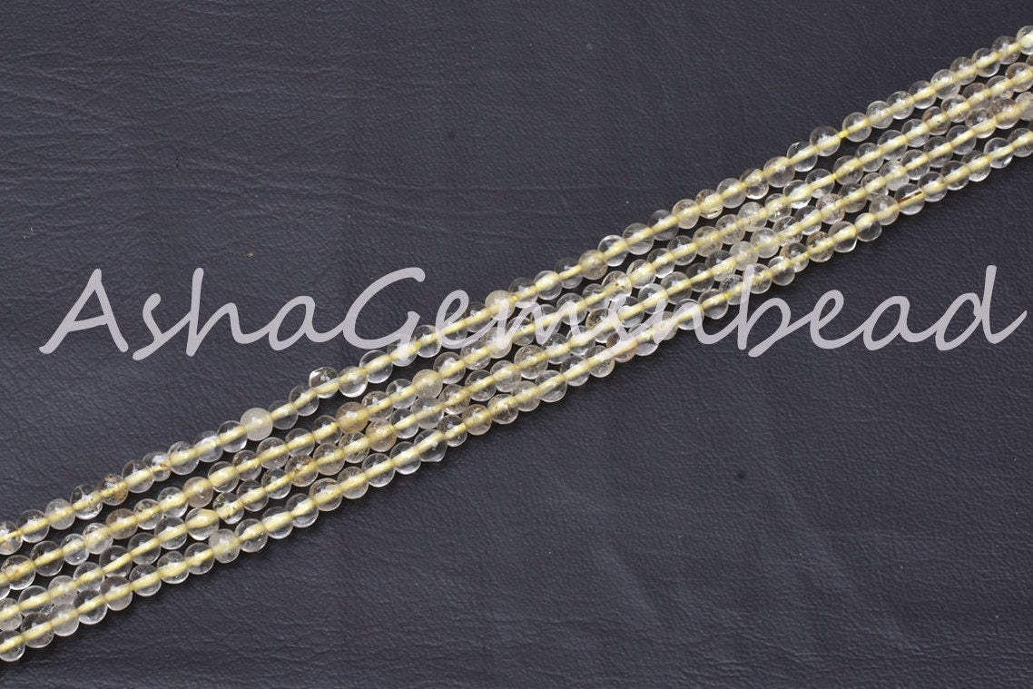 4 mm Lemon Quartz Smooth Round Ball Gemstone Beads,13" Strand Natural Yellow Lemon Plain Round Shape Beads, Lemon Quartz Bead Jewelry Crafts
