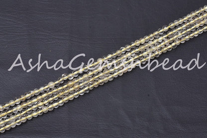 4 mm Lemon Quartz Smooth Round Ball Gemstone Beads,13" Strand Natural Yellow Lemon Plain Round Shape Beads, Lemon Quartz Bead Jewelry Crafts
