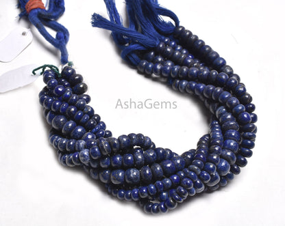 Beautiful Blue Lapis Smooth Rondelle Shape Beads,10" Strand Natural Blue Lapis Loose Gemstone Beads, Lapis Lazuli Bead jewelry Making Crafts