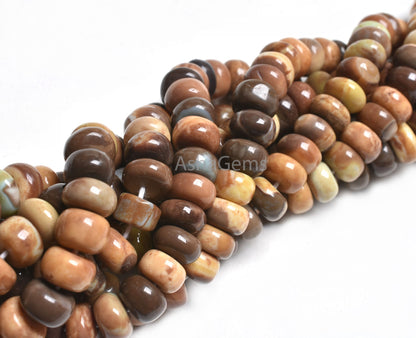 8mm Beautiful Opal Smooth Gemstone Loose Beads, Shaded Brown Yellow Opal Plain Rondelle Beads, Boulder Opal Gemstone Bead Jewelry Craft SALE