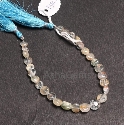 6.5-8 mm Natural Aquamarine Smooth Coin shape Gemstone Beads,8" Bio Aquamarine Plain Coin Handmade Aquamarine Bead Jewelry Making Craft SALE