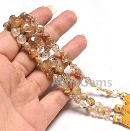 Beautiful Golden Rutile Quartz Smooth Coin handmade Beads,8" Yellow Rutile Coin Shape Straight Drill Gemstone Rutile Bead Jewelry Craft SALE