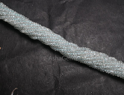Beautiful Aquamarine Indian Machine Cut Gemstone Beads, 13" Natural Blue Aquamarine Faceted Rondelle Fine Aquamarine Beads Necklace Jewelry