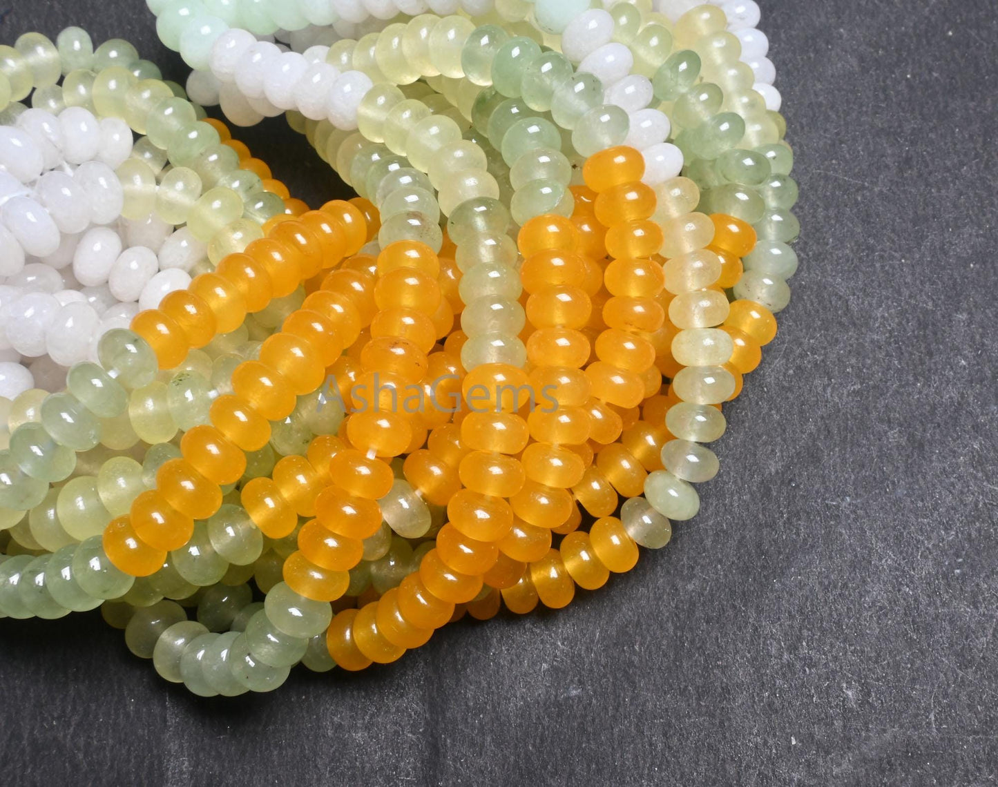 8 mm Beautiful Multi Color Quartz Smooth Rondelle Gemstone Beads, Shaded Yellow Lemon Green, White Mix Color Jade Quartz Beads Jewelry SALE (AG 12310)