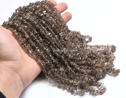 34" Strand Natural Smoky Quartz Chips Raw Uncut Gemstone Beads, light Smoky Quartz Smooth Raw Rough Beads,4-5.5 mm Smoky Beads Jewelry Sale