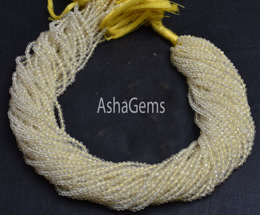13"Strand Natural Lemon Quartz Micro Cut Rondelle Faceted Gemstone Beads Tiny 2.5 mm AAA Quality Lemon Machine Cut Beads Jewelry Making SALE