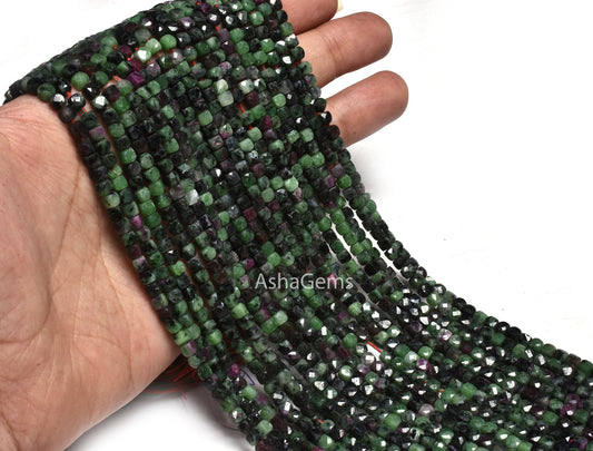 Beautiful Ruby Zoisite Faceted Cube Box Beads, Natural Ruby Zoisite 3D Cube Box Beads,Green Ruby Zoisite Faceted Bedas Tiny, Jewelry Crfats