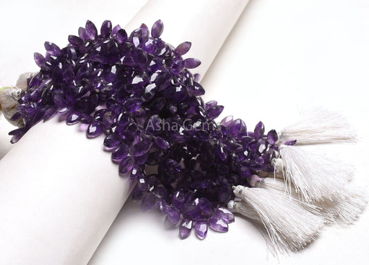 Natural amethyst Faceted Marquise Shape Gemstone Beads,6-12mm Purple Amethyst Fancy Marquise Briolette Bead Amethyst Bead Jewelry Craft SALE