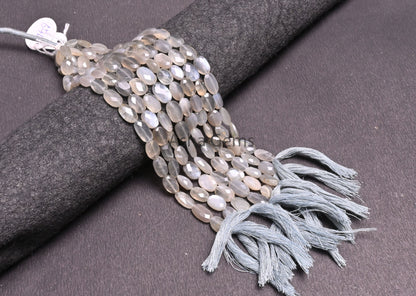 Natural Grey Moonstone faceted Indian Cut Oval Beads,9" Moonstone Oval Briolette Straight Drill Gemstone Beads, grey Moonstone Beads Jewelry