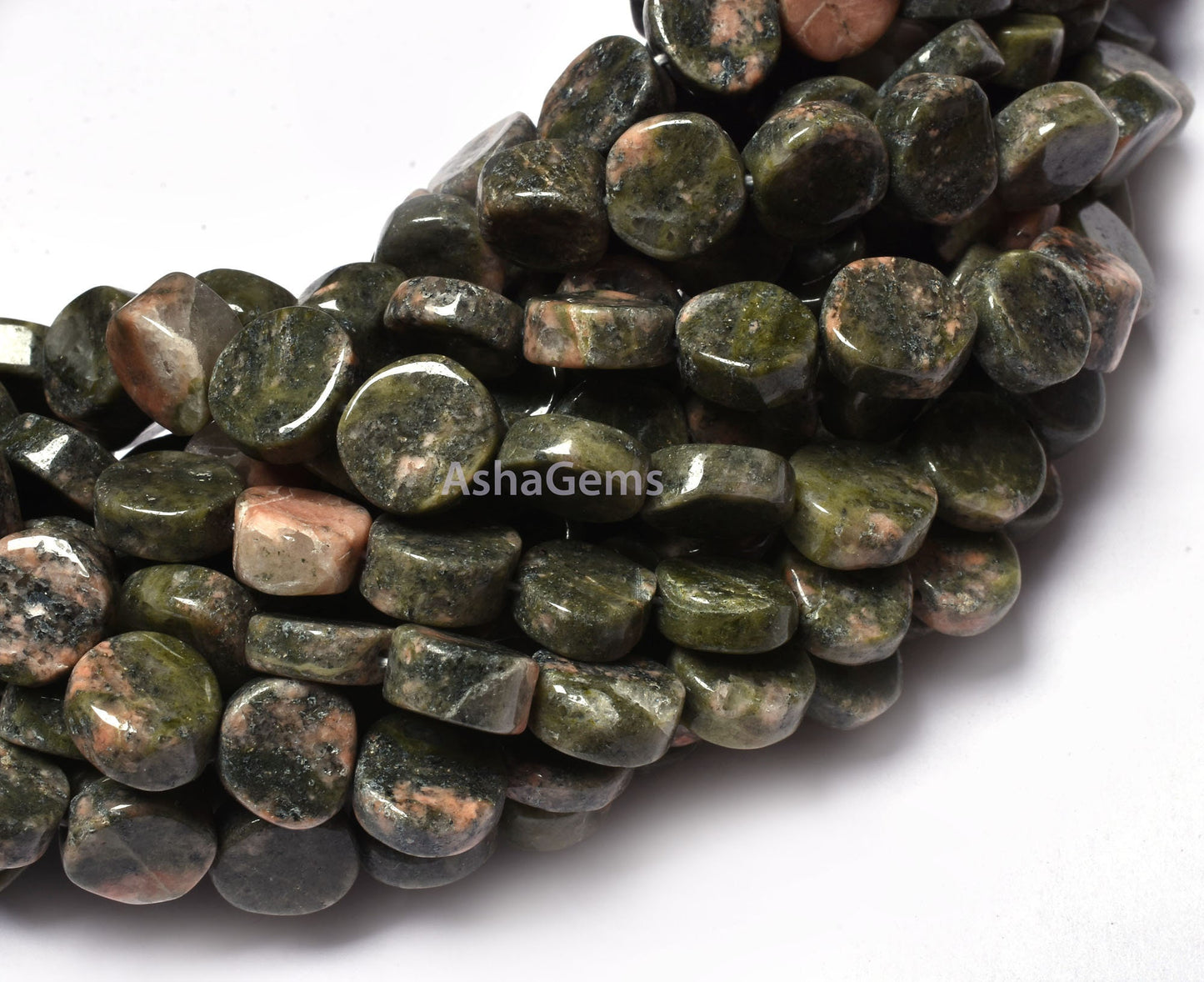 Natural Unakite Handmade Coin Shape Beads Beautiful Unakite Smooth Coin Gemstone Beads T- Drilled Briolette Unakite Jewelry Beads For Crafts