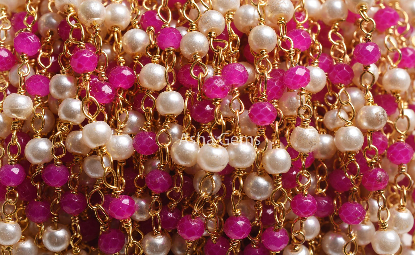 White Pearl Pink Chalcedony Hydro Beads Rosary Chain, Faceted Rondelle Beads 1,10,25 Feet Gold Plated Wire Roll Jewelry Making Finding Chain