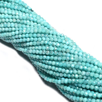 3 mm Beautiful Blue Amazonite Micro Cut Faceted Rondelle Beads Natural Amazonite Machine Cut Beads,13" Fine Amazonite Beads Jewelry Crafts