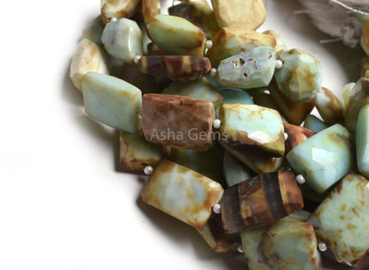 Peruvian Boulder Opal Faceted Rectangle Shape Beads, Boulder Opal Indian Cut Fancy Straight Drill Bead Opal Jewelry Making Handicraft SALE