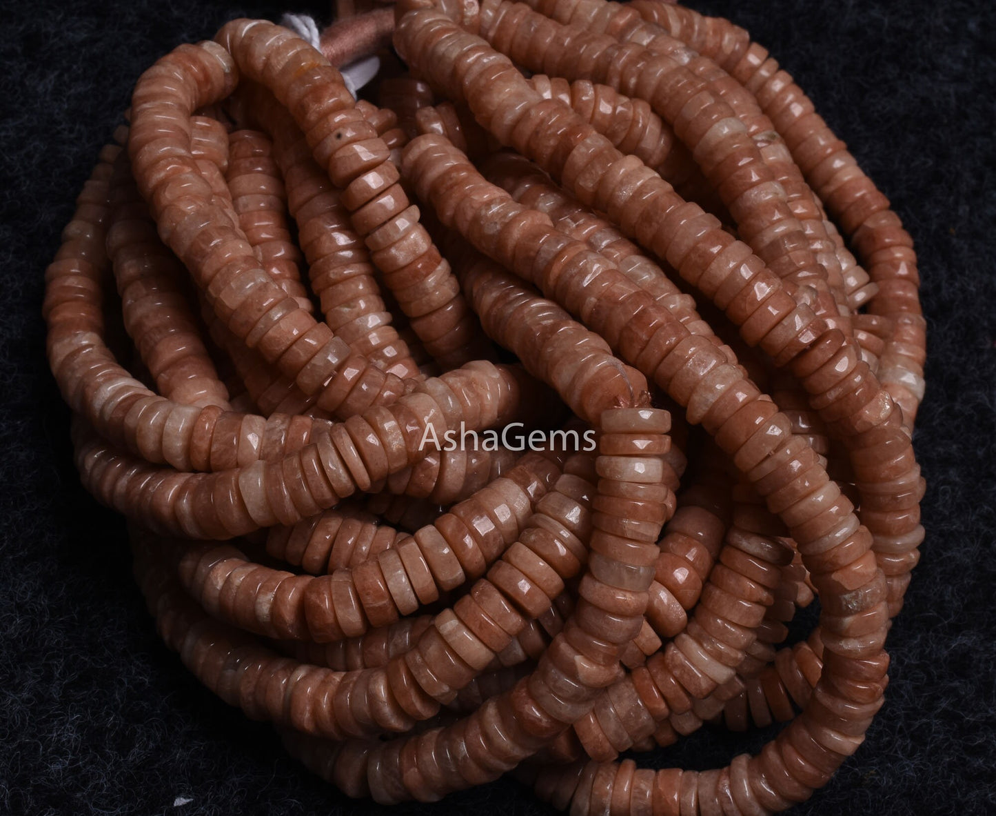 Beautiful Peach Moonstone Smooth Heishi Tyre Shape Gemstone Beads,7 mm Pink Moonstone Plain Flat Wheel Beads Strand For Jewelry Making Craft