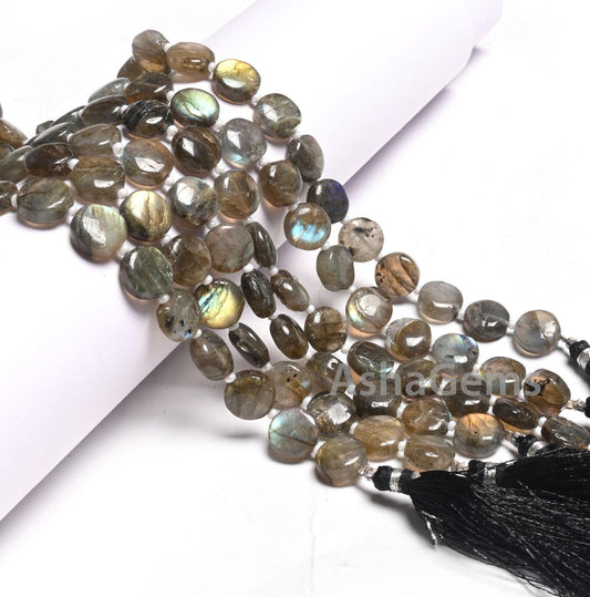 10 mm Fine Labradorite Smooth Coin Shape Handmade Beads,8" Natural Multi Flash Labradorite Straight Drill Coin Gemstone Loose Beads Jewelry