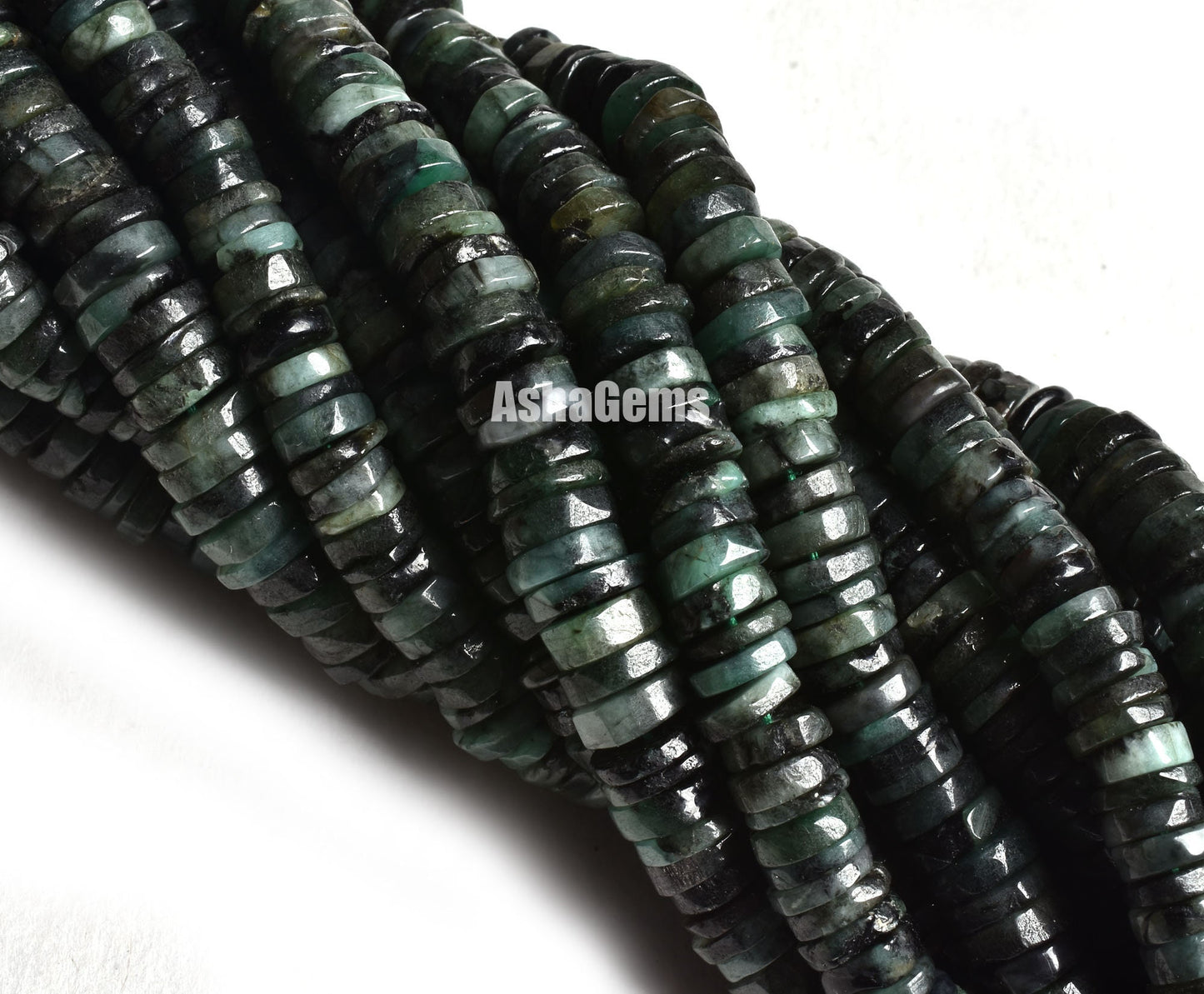 16" Strand Beautiful Emerald Smooth Heishi Tyre Beads/ Natural Shaded Green Emerald Plain Wheel Shape Beads, Emerald Beads For Jewelry craft