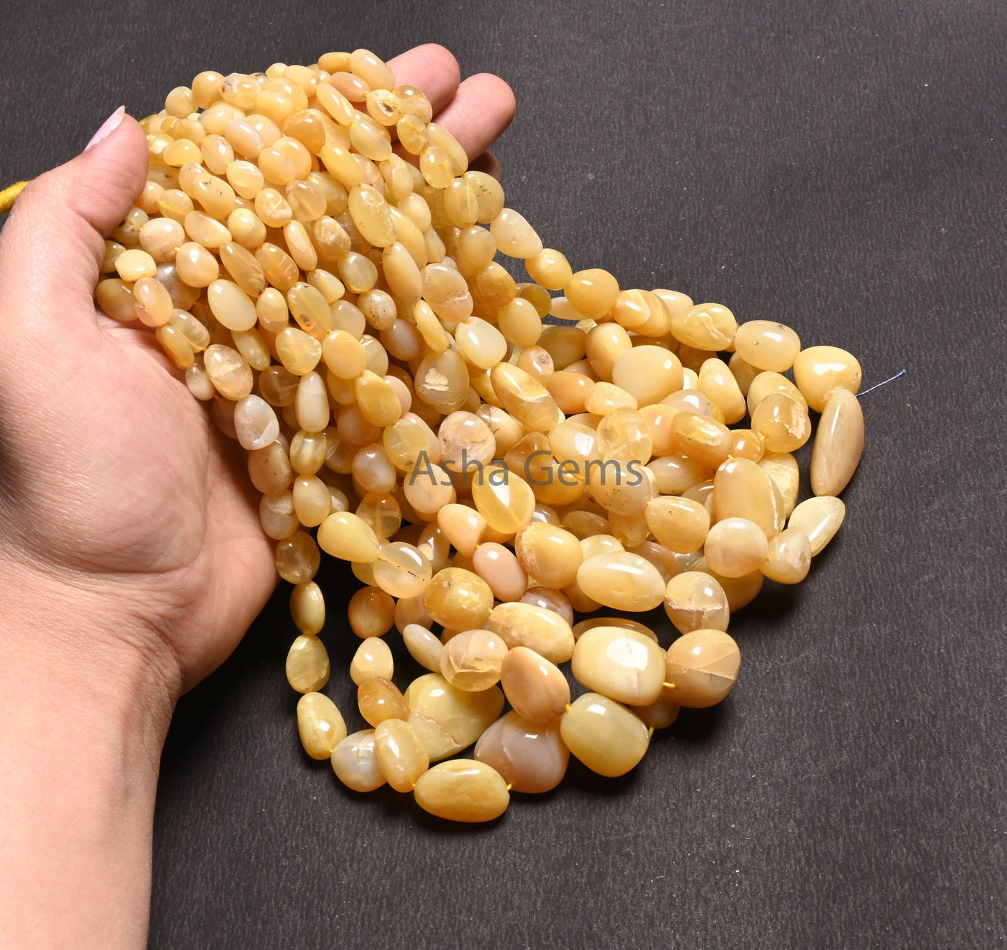 Natural Yellow Opal smooth Nugget Gemstone Loose beads,18" Fine Opal Plain Handmade tumble Graduation Size Yellow Opal Bead Necklace Jewelry (AG 22304)