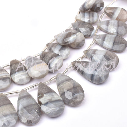 Grey Banded Agate Faceted Pear Shape Beads ,Boulder Agate Teardrop Gemstone Bead Faceted Briolette, Agate Beads Fancy Jewelry Craft Jewelry