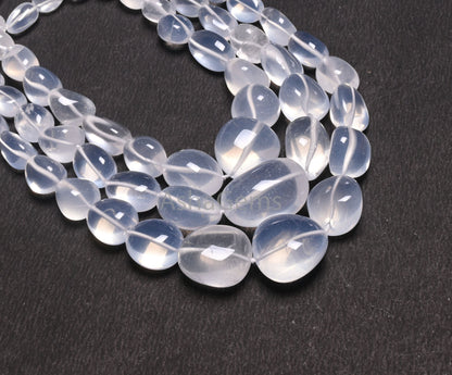 AAA Quality Ice Quartz Smooth Nugget Gemstone Loose Beads,9/18"Strand Natural White Ice Crystal Handmade Tumble Bead Necklace Making Jewelry