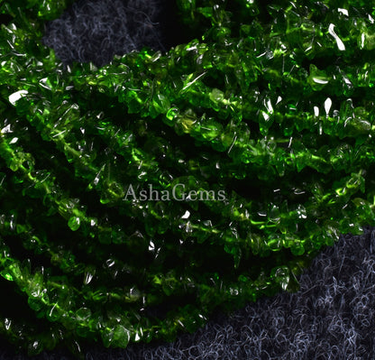 AAA Quality Natural Chrome Diopside Uncut Chips Raw Gemstone Beads,34" Strand Green Chrome Rough Smooth Tiny Chip Beads, Chrome Bead Jewelry