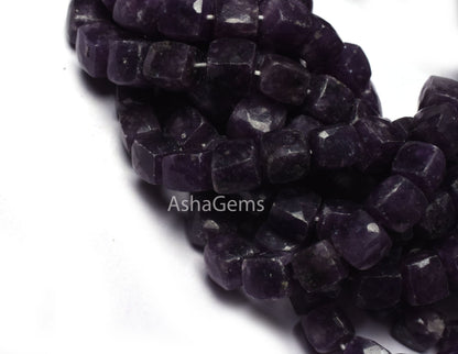 Natural Purple Lepidolite Faceted Cube Box Beads,8" Strand Lepidolite 3D Cube Gemstone Beads, Lepidolite Beads For Jewelry making Craft SALE