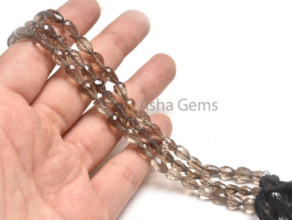 AAA Smoky Quartz Drops Straight Drill Gemstone Beads,5.5-10.5mm Fine Natural Smoky Faceted Indian Cut Teardrop Gemstone Briolette Beads SALE