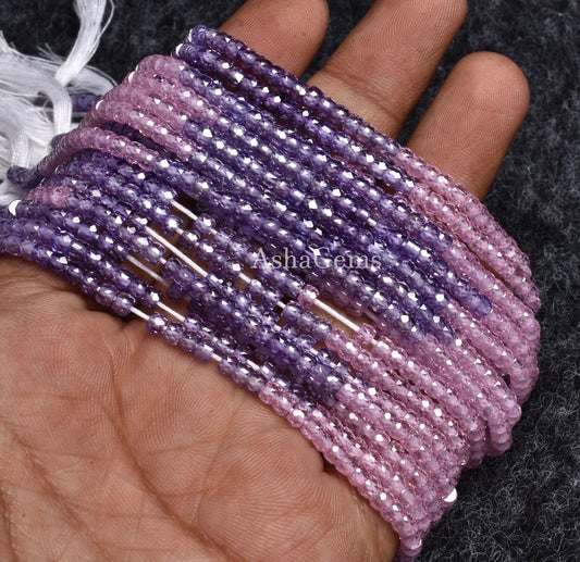 3 mm Shaded pink Blue zircon faceted rondelle shape beads,13" Strand multi cubic Zircon Micro cut Beads, Zircon Micro Faceted Rondelle Bead