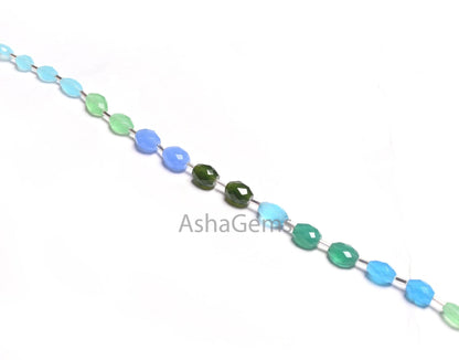 Beautiful Multi Color Quartz Hydro fancy Puff Oval Checker Cut Beads,6x8-8x11 mm Disco Blue Green Hydro Oval Briolette Faceted Beads Jewelry