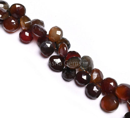 Beautiful Chalcedony Heart Shape faceted Gemstone Bead,7" Multi Maroon Brown Chalcedony Heart Briolette Both Side Loop Side Drill Bead Craft