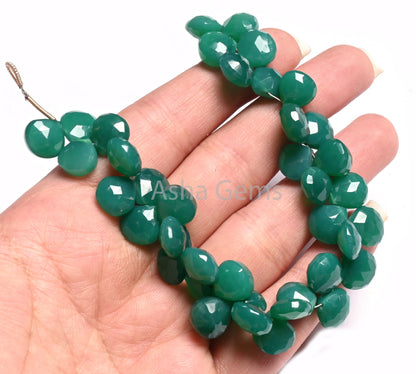 Green Onyx Faceted Heart Shape faceted Gemstone Beads,7" Both Side Loop Green Onyx Heart Briolette Side Drill Bead Jewelry Making Craft SALE