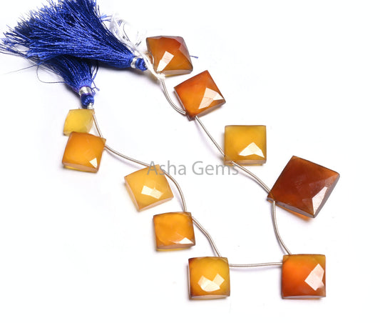 Fine Shaded Yellow Brown Chalcedony Fancy Cushion Shape Beads,10-20 mm Chalcedony Square Faceted Side Drill Gemstone Bead Jewelry Craft SALE